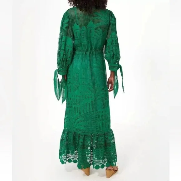 Like New House of Harlow 1960 Dress Morada boa Guipure emerald green lace sz Sm - Picture 10 of 12
